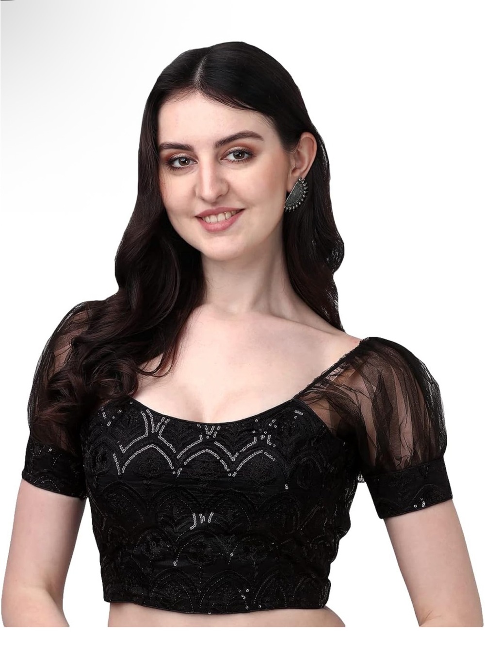 NWT Pujia Mills Size 38 Black Sequin Saree Blouse